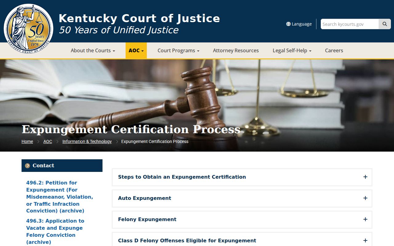 Kentucky Court of Justice expungement guidance used for McLean County cases