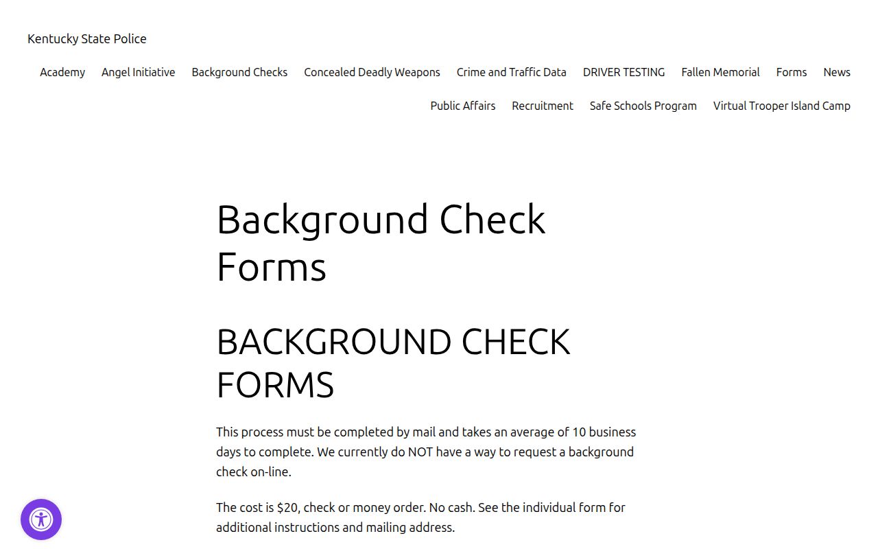 Kentucky State Police background-check forms used for official record review