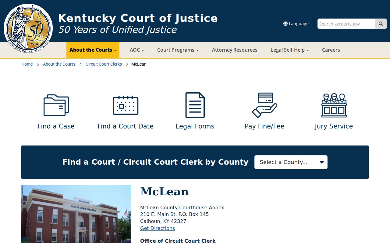 McLean County criminal court cases on the Kentucky Court of Justice county page